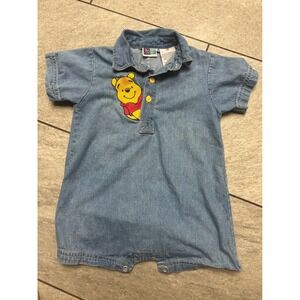 RARE Vintage Disney Winnie the Pooh Denim Romper 24 Months Blue Cotton One Piece
